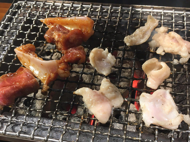 網の上で焼かれるホルモン