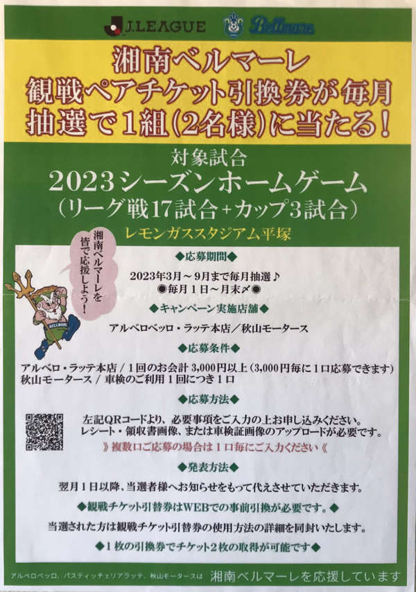 湘南ベルマーレ観戦ペアチケット引換券の画像