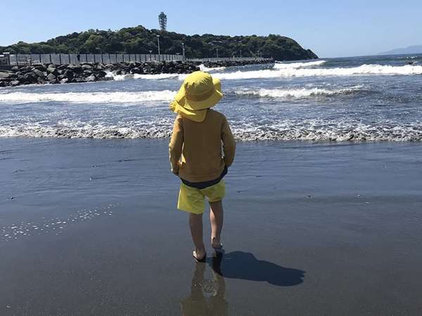 江ノ島が見える海岸の画像