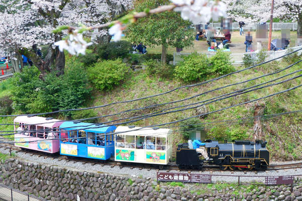 お城が見えるかわいい遊園地の画像