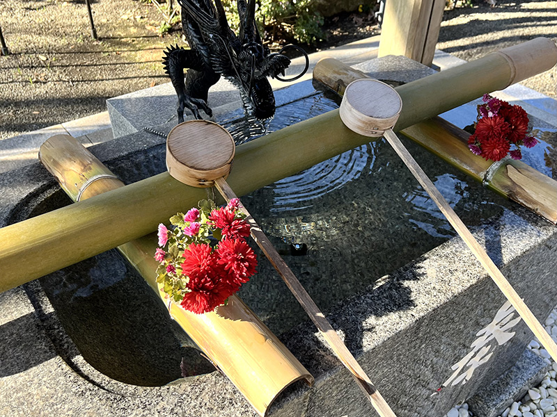 手水舎には美しい花が飾られていました