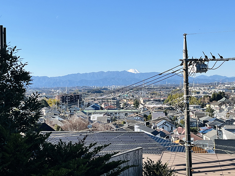 本殿の横から見ることができた街並みと富士山