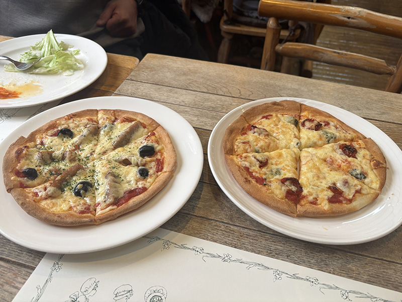 ドラえもんの駅でピザを食べてきました