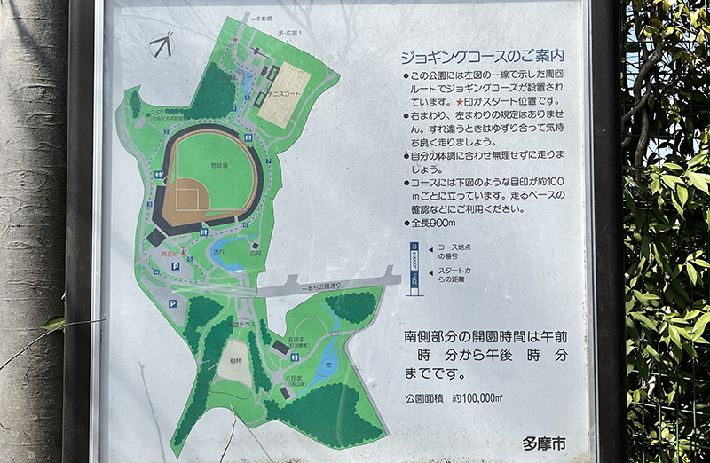 一本杉公園の地図とジョギングコースの案内