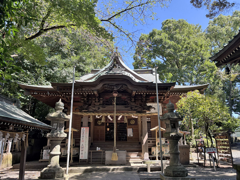 木立に囲まれた座間神社の社殿